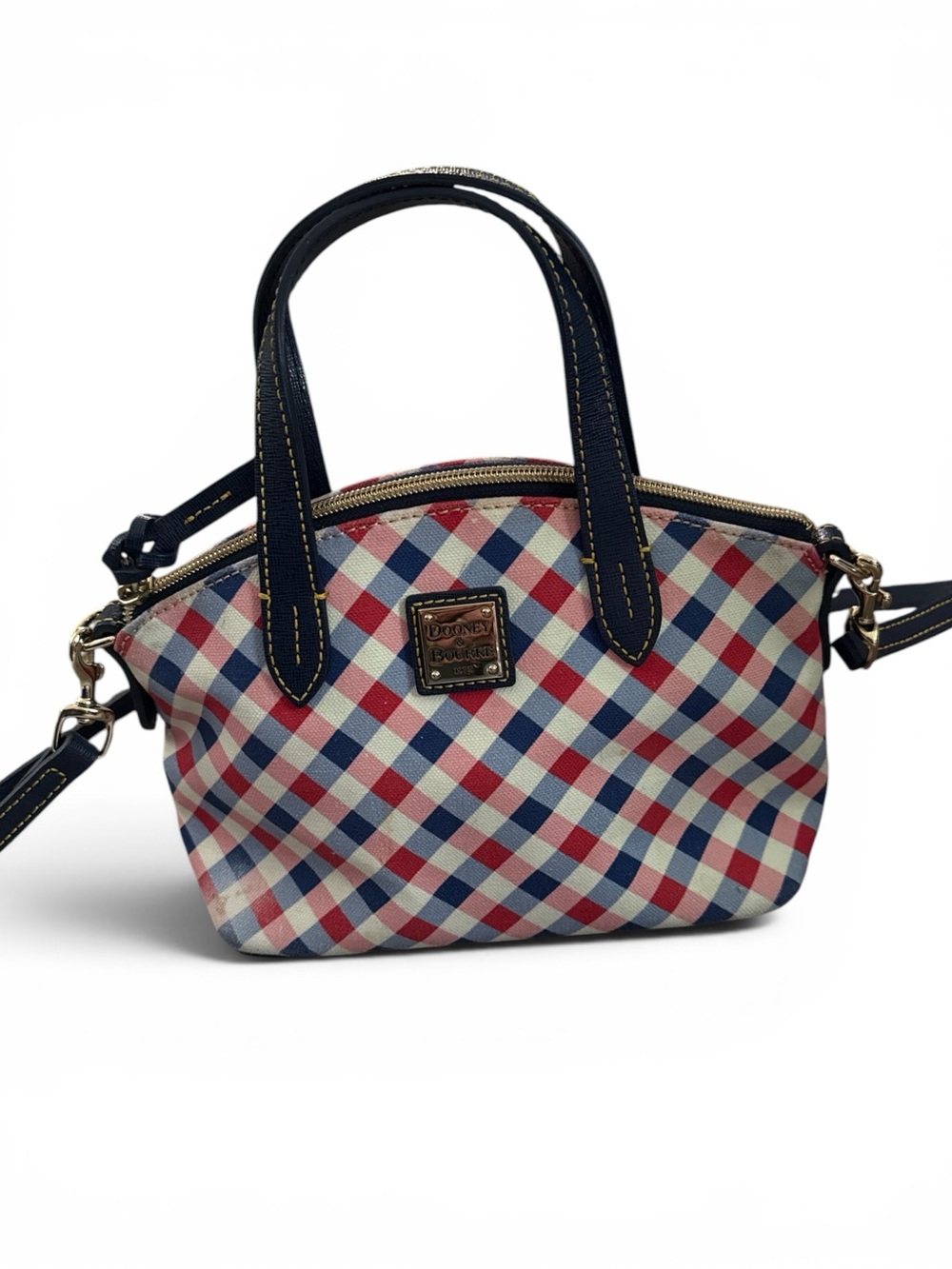 Dooney & Bourke Red, Navy & Cream Plaid Mini Satchel